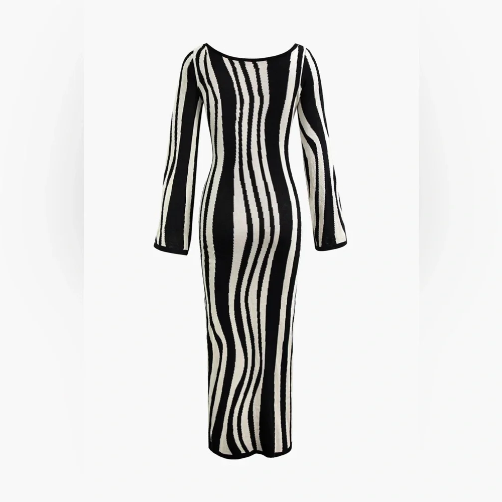 186. Micas Contrast Stripe Round Neck Knit Maxi Dress XL - Picture 2 of 4